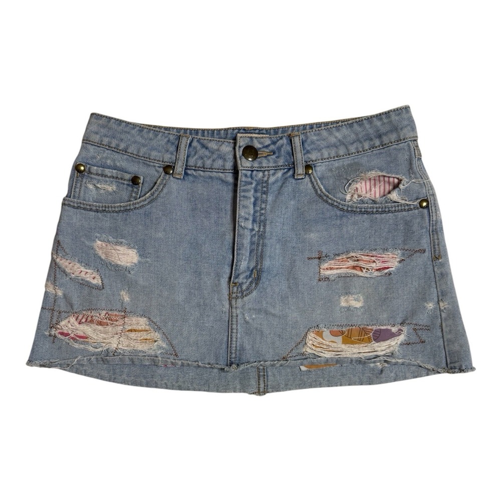 Women's Sz 6 Free People Mini Denim Skirt Distressed Light Wash